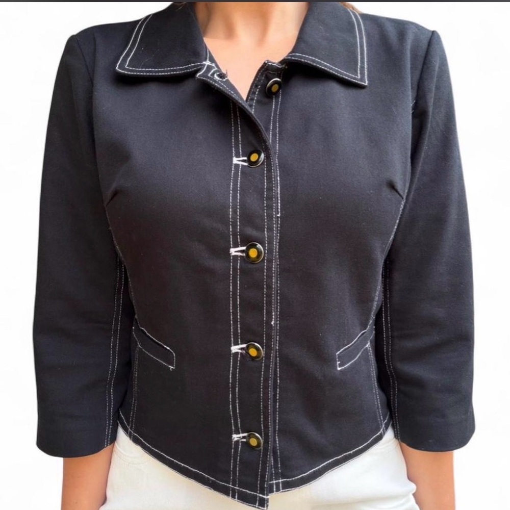 Claude Brown Vintage Cropped Jacket Contrast Stitch 90s Parisian Classic